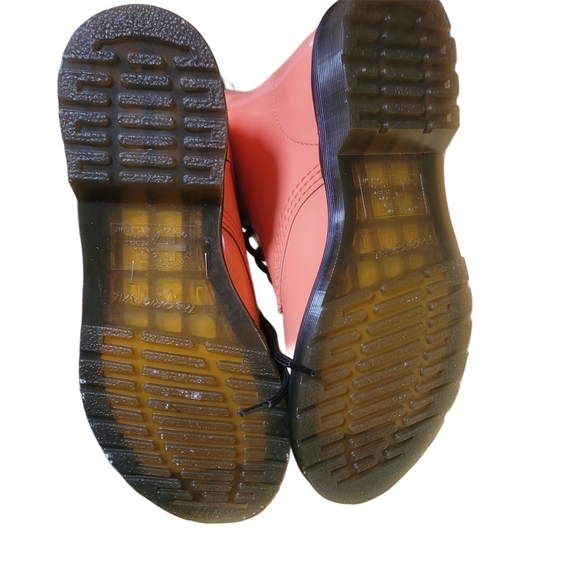 DR. MARTENS 1460 Women's Patent Leather Lace Up Boots in the color Coral - Picture 3 of 7